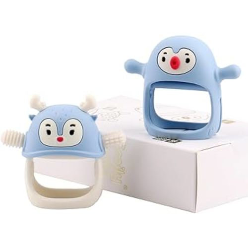 Smily Mia Penguin and Reindeer 2Pack Baby Teething Toys Gift Set for 0-18Months Babies