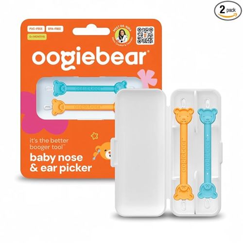 oogiebear: Baby Nose Cleaner & Ear Wax Removal Tool - Safe Booger & Earwax Removal for Newborns, Infants, Toddlers - Dual-Ended - Essential Baby Stuff, Diaper Bag Must-Have, Orange & Seafoam with case