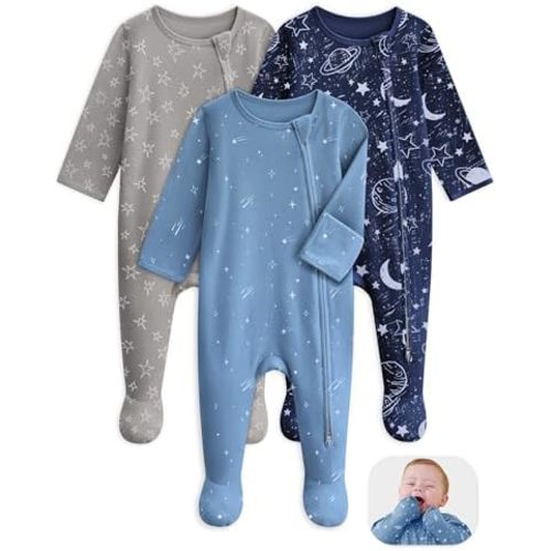 Baby Pajamas 100% Cotton Baby Sleepers for Newborn 0-3 3-6 6-9 Months 3Pcs Footie Pajamas Baby Boys Girls Clothes