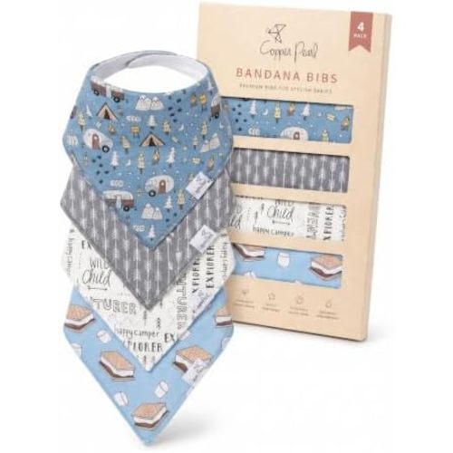 Copper Pearl Baby Bibs 4 Pack, Printed Bandana Drool Bibs for Baby Girl & Boy, Soft Cotton Drooling Teething Bibs