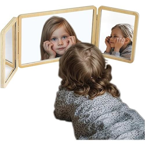Tummy Time Mirror with 3 Panels, Montessori & Reggio-Inspired, Light Table Accessory Mirror, Multi-Angle Observation Mirror for Science Classroom in Preschool & Kindergarten (Large Size)