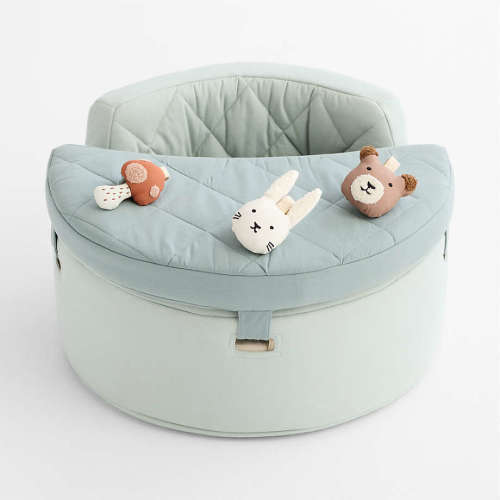 Organic Washable Green Baby Activity Chair with Woodland Baby Rattle Set