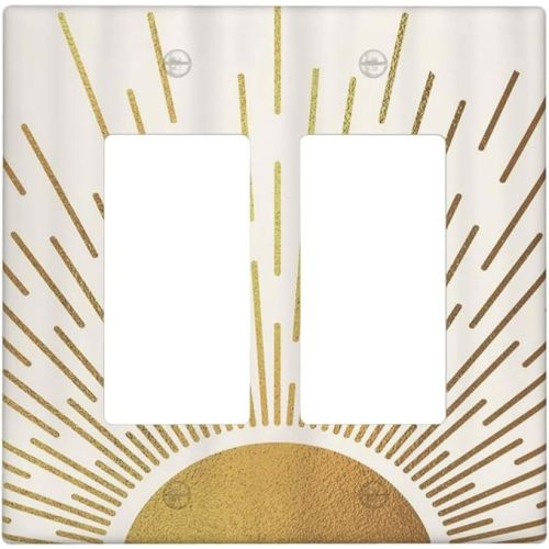 Mid Century Boho Abstract Sunrise Gold Sun 2 Gang Rocker Decora Light Switch Covers Decorative Outlet Covers Wall Plate Electrical Faceplate Switchplate GFCI for Country Bathroom Bedroom Decor