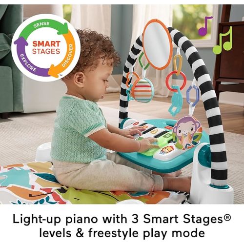 Fisher-Price Baby Gift Set Glow and Grow Kick & Play Piano Gym Baby Playmat & Musical Toy with Smart Stages Learning Content, Plus 2 Maracas for Ages 0+ Months, Blue - New Blue + Maracas