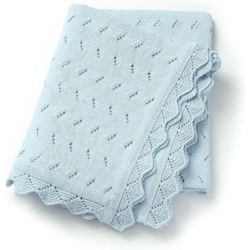 Baby Blanket 100% Cotton Knit Swaddle Soft Newborn Receiving Blanket Cozy for Boy/Girl Crib,Stroller Blue 40x30in