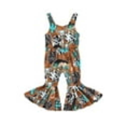 BABAMOON Western Baby Girl Clothes Cow Print Sleeveless Romper Jumpsuit Floral Bell Bottoms One Piece Bodysuit Summer Clothes