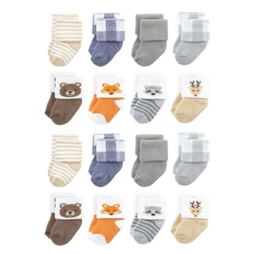 Hudson Baby Cotton Rich Baby Terry Socks 16-pack, Woodland, 6-12 Months