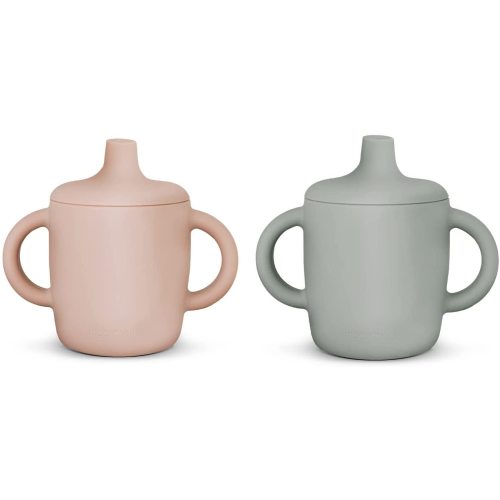 KIDSco. Silicone Sippy Cup and Training Cup for Baby 6 months+ Soft Spout and Handles Unbreakable Easy Grip for Babies 6-12 months and Toddlers 1-3 years 6oz/180ml (Grey Mist and Pink)