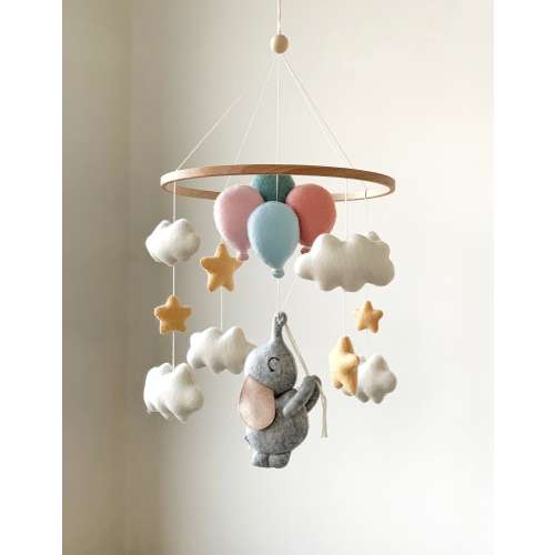Baby Mobile with Elephant and Balloons Nursery Decor Baby Shower Gift Felt Crib Hanging Mobile