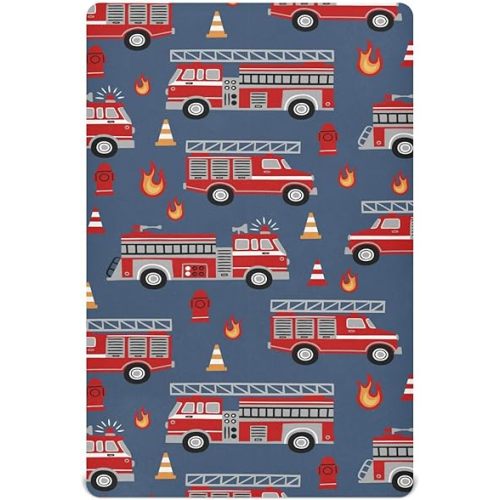Cartoon Fire Truck Fitted Crib Sheet for Boys Girls Baby Crib Sheet Crib Mattress Sheet Soft Baby Sheets, 52 X 28 in