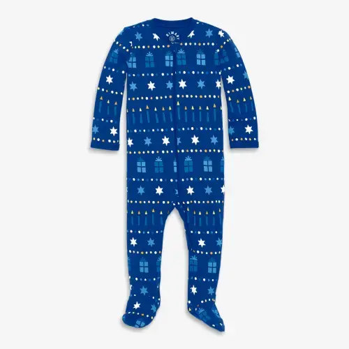 Organic zip footie in festive lights | Primary.com