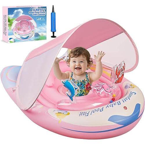 Baby Float with Canopy,Baby Floaties 6-12 Months with UPF 50+ Sun Protection & Toy Play Console,Tdooler Float Features an Adjustable Safety Seat for Girls,Toddler,Infant Aged 6-36 Months.