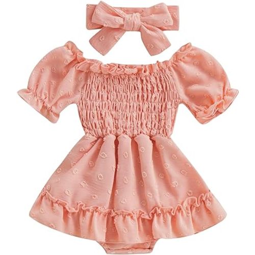 ARUBA $7.99 Amazon.com: Infant Baby Girls Romper Dress Dot Pattern Short Sleeve Ruched Jumpsuits Skirts Hem Bodysuits Headband: Clothing, Shoes & Jewelry