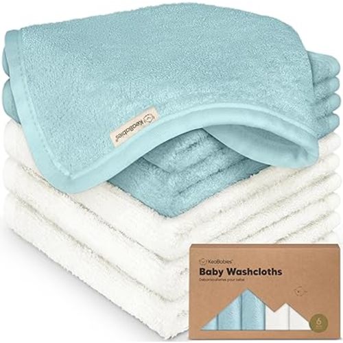 6-Pack Soft Baby Washcloths, Viscose from Bamboo - Kids, Newborn Bath Towels, Infant Shower, Toddler Reusable Face Towel, Gentle on Skin, Face Wash Cloths for Babies, 10x10 (White/Sky)