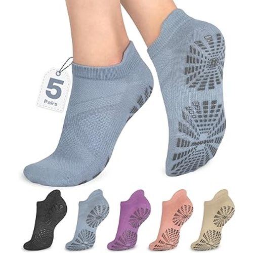 unenow 5 Pairs Pilates Socks for Women Non Slip Socks with Grips for Yoga Hospital Barre Barefoot