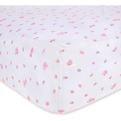 Burts Bees Baby Print Fitted Crib Sheet Organic Cotton BEESNUG - Pink Butterfly Garden Prints, Fits Unisex Standard Bed and Toddler Mattress, Infant Essentials, 52 x 28 Inch 1-Pack