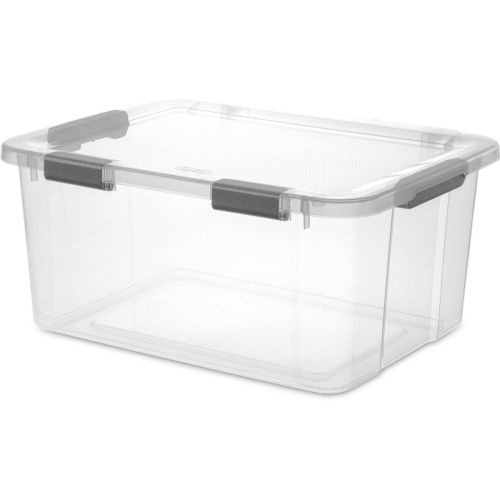 Sterilite 60qt Hinged Lid Latch Box: Plastic Storage Tote, Portable & Stackable, Built-In Handles, Universal Use