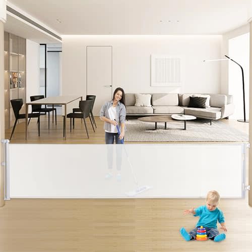 Rengue 140 Inch Retractable Baby Gates, Extra Wide Baby Gates for Large Openings, Mesh Dog Gate Retractable, Safety Gates for Kids or Pets, Extra Long Baby Gates for Stairs Doorway Indoor Outdoor