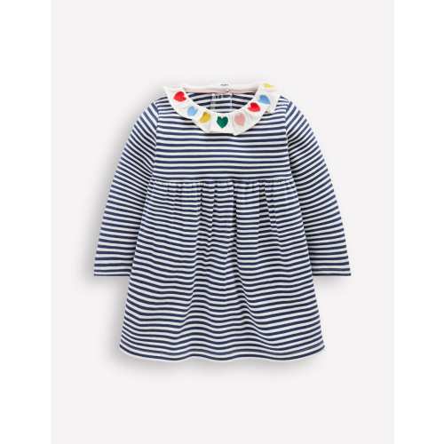 Embroidered Jersey Dress-Starboard Blue Ivory Stripe