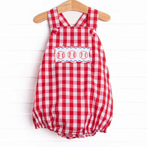 Big League Baller Smocked Sunsuit, Red – Stitchy Fish