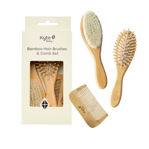 Kyte BABY Bamboo 3-Piece Brush Set - 1 Goat Hair Brush, 1 Wooden Bristle Brush and 1 Bamboo Comb