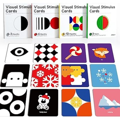 High Contrast Baby Cards - Newborn Visual Stimulus & Learning Cards, Black & White, 0-36Months