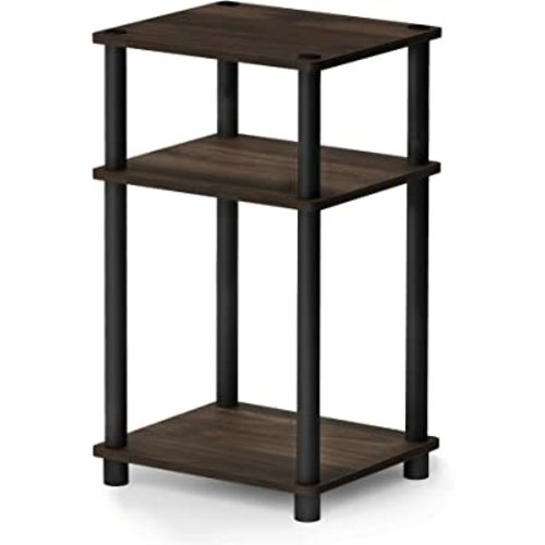 Furinno Just 3-Tier Turn-N-Tube End Table / Side Table / Night Stand / Bedside Table with Plastic Poles, 1-Pack, Columbia Walnut/Black