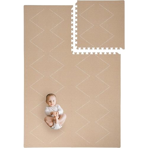 Toddlekind Playmat - Premium Foam Playmat, 4 x 6 feet, 6 Tile Extra Thick Foam Floor Puzzle Mat for Babies/Toddlers Stylish, Non-Toxic, Odorless. Perfect for Tummy Time & Crawling. 0m+ (Dark Beige)