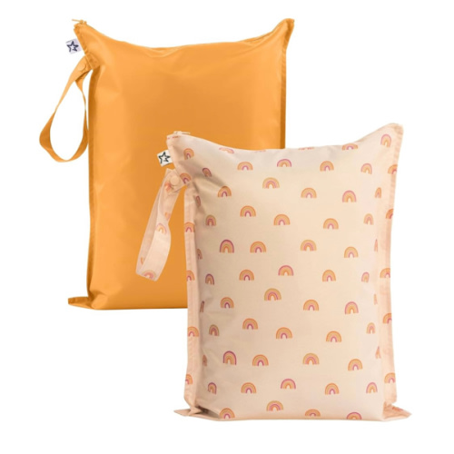 Tiny Twinkle Mess-Proof Waterproof Wet Dry Bag | 2-Pack Reusable Wet Bags for Swimsuits & Baby Clothes | Leakproof Wet Bag for Travel & Diaper Changes for Baby (Boho Rainbow)