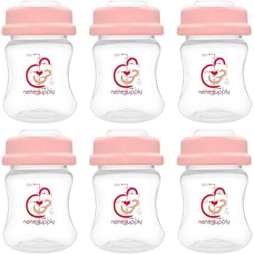 Nenesupply Storage Bottles Collection Bottles for Spectra S1 S2 Motif Luna Breast Pumps 6 pc 4.7oz 140ml With Collar and Sealing Disc. Breastmilk Storage Replace Spectra Bottles for Pumping Wide-Mouth