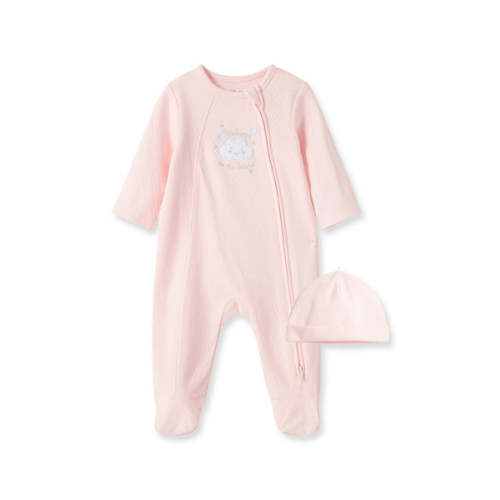 New Pink Welcome To The World Zip Footed One-Piece NB
