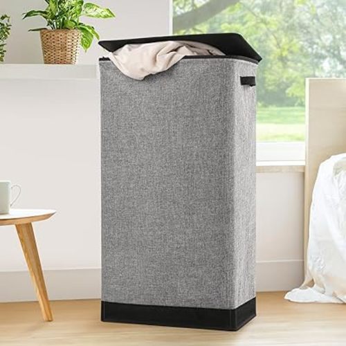 SOLEDI Laundry Hamper with Lid 100L Large & Tall Collapsible Laundry Basket, Clothes Hamper with Bag Removable Easy to Carry, Dirty Hampers for Bedroom, Bathroom, Dorm, College, Grey
