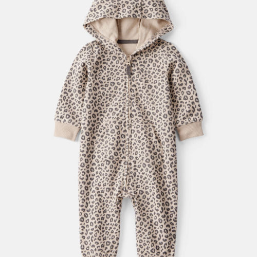 Brown Baby Girl Cat Leopard Print Cotton Long-Sleeve Hooded Jumpsuit - Brown | Carter’s Oshkosh Canada