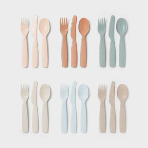 Kids' 18pc Plastic Flatware set - Pillowfort™: Dishwasher-Safe, Modern Kids Utensils, Service for 6