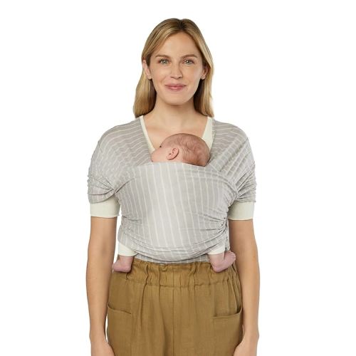Ergobaby Sustainable Knit Aura Baby Carrier Wrap for Newborn to Toddler (8-25 lbs) - Comfortable, Ergonomic, & Ultra-Soft Newborn Wrap Carrier - One Size Fits Most - Rayon, Grey Stripes