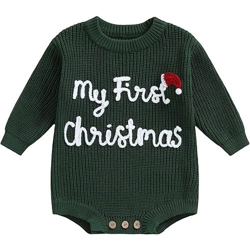 Adobabirl Baby Girl Boy Knitted Sweater Bubble Romper Long Sleeve Jumpsuit Festival Outfit Fall Winter Spring Clothes