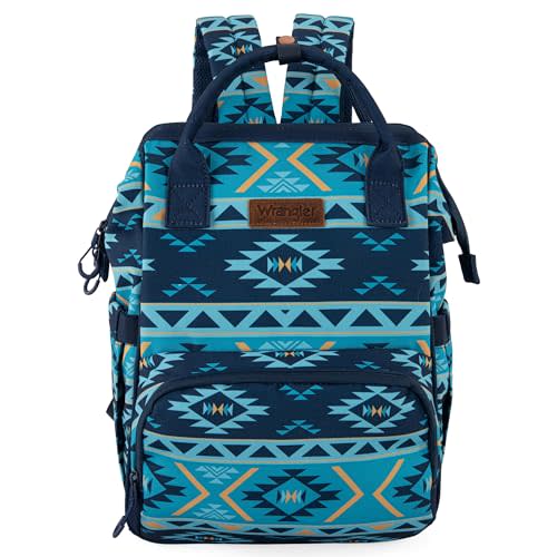 Wrangler Diaper Bag Backpack Aztec Travel Backpack Purses Western Multi-Function Baby Bags for Mom with Waterproof Insulated Pockets