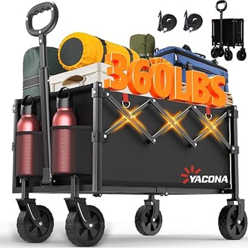 Wagons Carts Foldable, Lightweight Portable Utility Shopping Cart with Wheels, Folding Grocery Wagon Cart for Grocery, Camping, Shopping, Beach, Garden, Sports Black