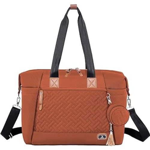 Dikaslon Diaper Bag, Large Travel Diaper Tote for Mom and Dad, Multifunction Baby Tote Bag for Boys and Girls with Pacifier Case and Changing Pad, Caramel
