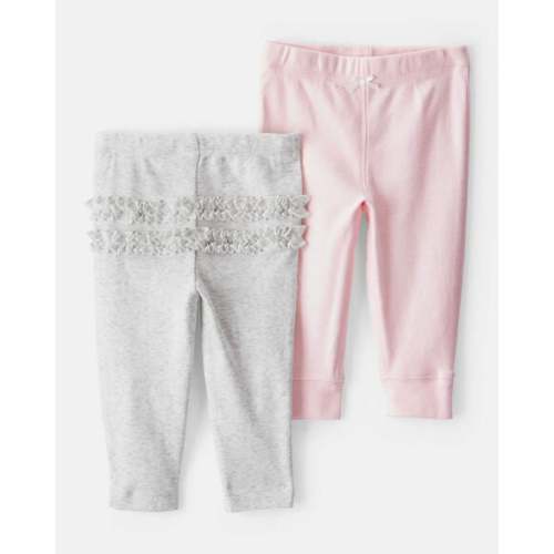 Baby 2-Pack Ruffle-Detail Cotton Pants - Grey/Pink | Carter's