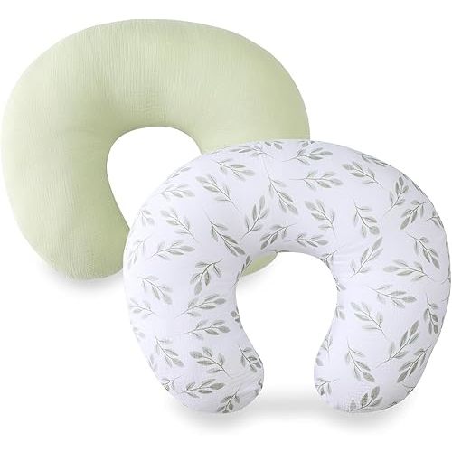 Nursing Pillow Cover 2‑Pack, 100% Organic Cotton Muslin, Hidden Zipper, Fits Standard U‑Shaped Nursing Pillows, Machine Washable, Unisex Neutral