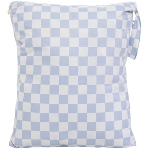 Ali+Oli Water Resistant Dual-Compartment Wet-Dry Bag for Travel, Hook to Stroller, Daycare, Diapers, Diaper Bag, Clutch Bag,15x12 inches (Blue Checkers)