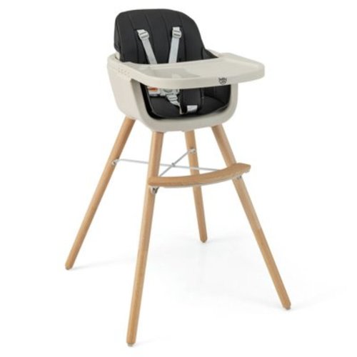 Canddidliike 3-in-1 Convertible Wooden High Chair with Cushion-Black, Compact and Portable High Chair, Foldable High Chair, Baby High Chair