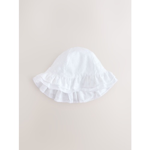 White Frill Baby Broderie Hat (0mths-2yrs)