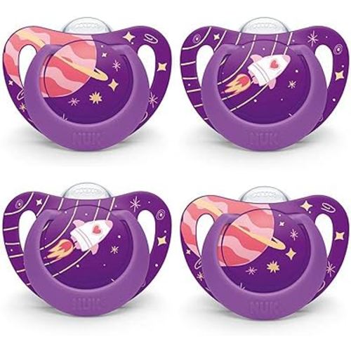 Nuk Orthodontic Pacifier, Space Girl, 6-18 Months, 4pk