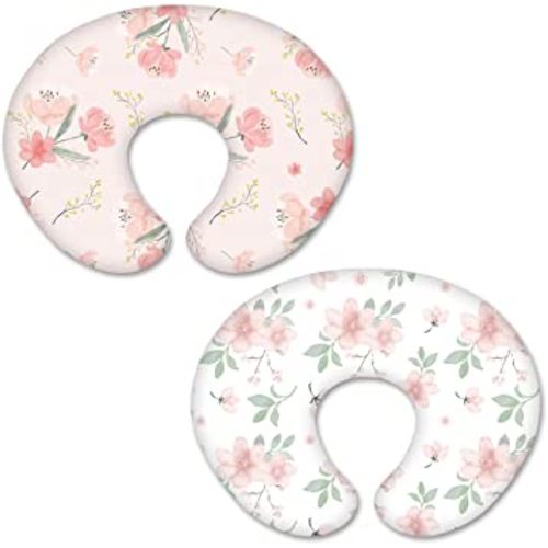 BROLEX Stretchy Nursing Pillow Covers 2 Pack Snug Fitted Nursing Pillow Slipcovers for Breastfeeding Moms,Ultra Soft Breathable for Infant Nursing Pillow,Pink Blossom