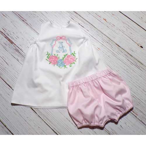 Girls Hydrangea Monogrammed Dress with Optional Bottoms