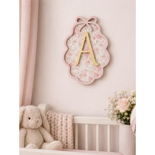 Personalized Nursery Sign, Floral Monogram Wall Decor, Baby Girl Initial Plaque, Custom Bow Name Sign