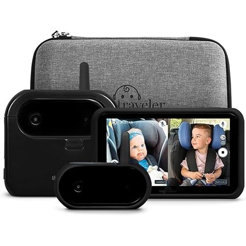 Tiny Traveler Ai Smart Wireless Baby Car Monitor with Add-On Camera, Travel Kit & Power Bank - AI-Powered Safety Alerts Detection, Virtual Fence, Long Range 1000ft Night Vision, 2-Way Talk - Black