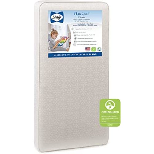 Sealy Flex Cool 2-Stage Waterproof Airy Dual Firmness Baby Crib and Toddler Mattress - 204 Premium Coils - Made in USA, 52"x28"